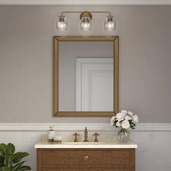 3 Light 120 volt Gold Vanity Clear Glass Light Fixture 4