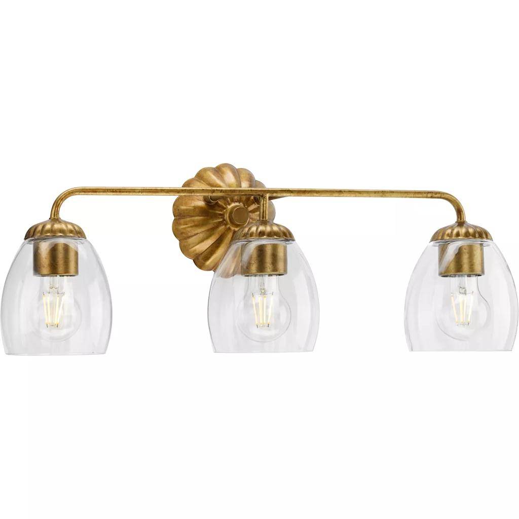 3 Light 120 volt Gold Vanity Clear Glass Light Fixture 1