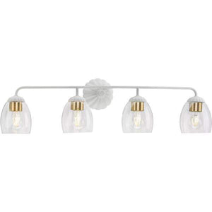4 Light 120 volt White Plaster Vanity Clear Glass Light Fixture 3