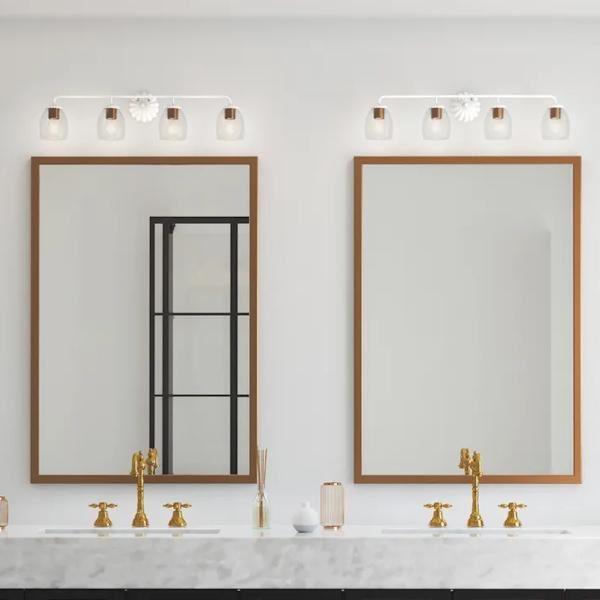 4 Light 120 volt White Plaster Vanity Clear Glass Light Fixture 5