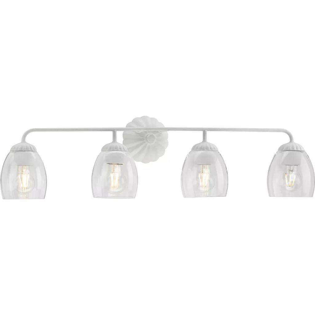4 Light 120 volt White Plaster Vanity Clear Glass Light Fixture 1