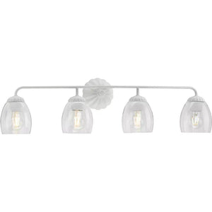 4 Light 120 volt White Plaster Vanity Clear Glass Light Fixture 1