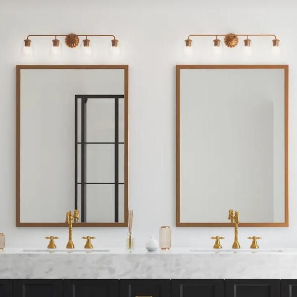4 Light 120 volt Gold Vanity Clear Glass Light Fixture 5