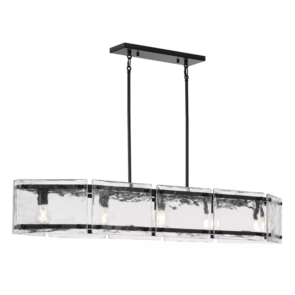 5 Light Matte Black Clear Textured Flat Glass Linear Chandelier Light Fixture 1