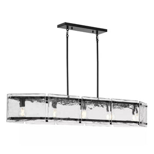 5 Light Matte Black Clear Textured Flat Glass Linear Chandelier Light Fixture 1