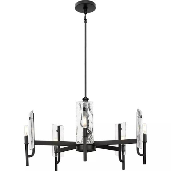 5 Light Matte Black Clear Textured Flat Glass Traditional Style Chandelier Light Fixture 4