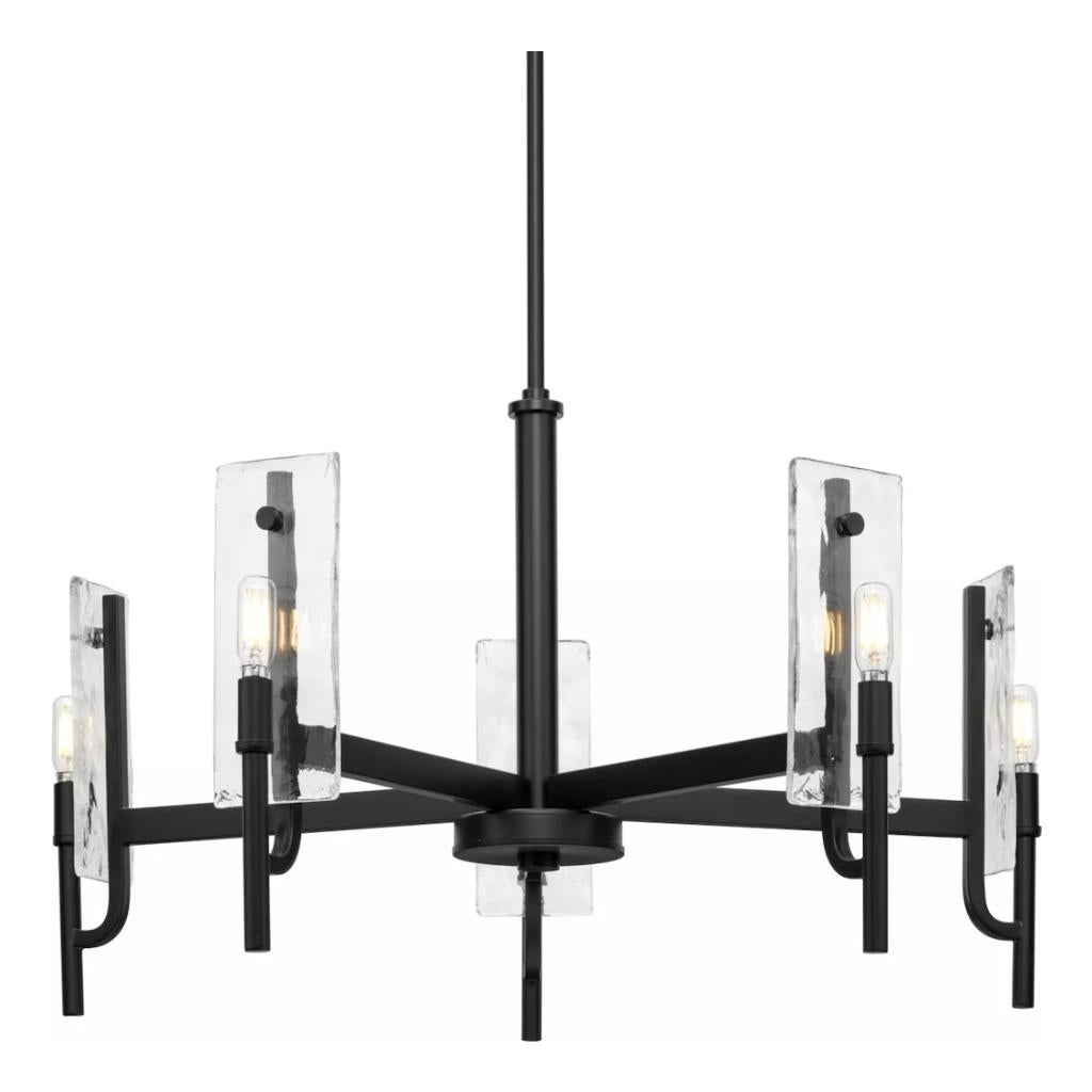 5 Light Matte Black Clear Textured Flat Glass Traditional Style Chandelier Light Fixture 1