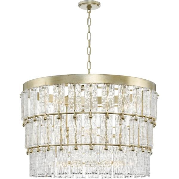 9 Light Gilded Sliver Clear Pressed Glass Modern Organic Style Chandelier Light Fixture 4