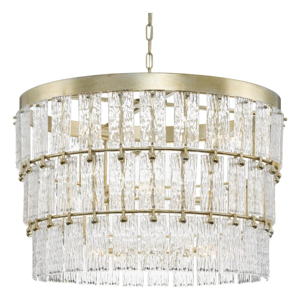 9 Light Gilded Sliver Clear Pressed Glass Modern Organic Style Chandelier Light Fixture 1