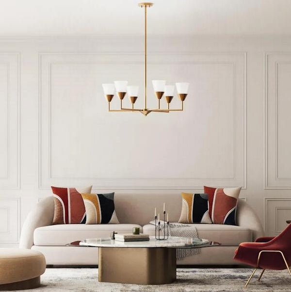6 Light Soft Gold Gloss Finish Opal Glass Cone Pinellas Collection Chandelier Light Fixture 3