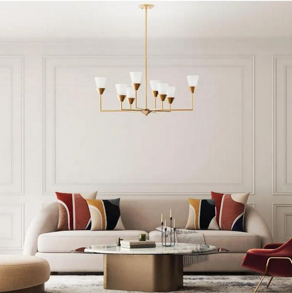 8 Light Soft Gold Gloss Finish Opal Glass Cone Pinellas Collection Chandelier Light Fixture 3