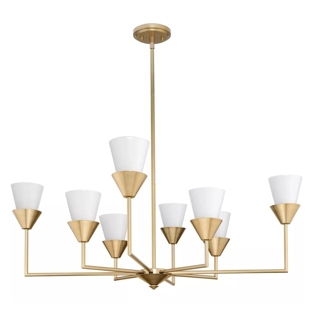 8 Light Soft Gold Gloss Finish Opal Glass Cone Pinellas Collection Chandelier Light Fixture 1