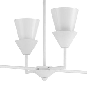 6 Light White Plaster Gloss Finish Opal Glass Cone Linear Chandelier Light Fixture 2