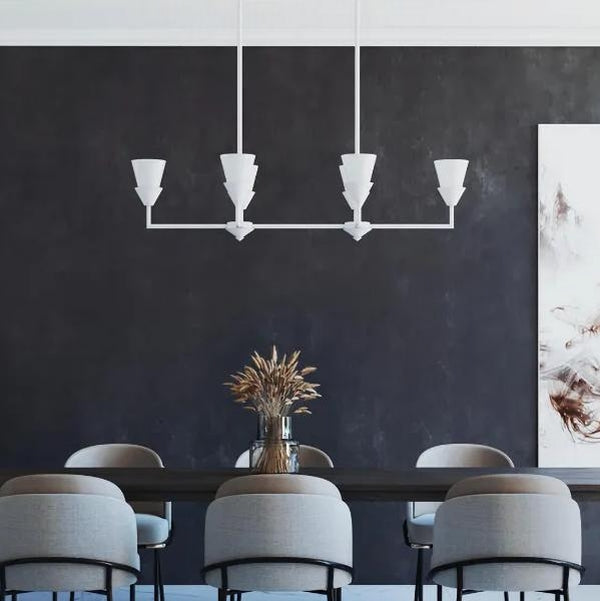 6 Light White Plaster Gloss Finish Opal Glass Cone Linear Chandelier Light Fixture 3