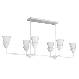 6 Light White Plaster Gloss Finish Opal Glass Cone Linear Chandelier Light Fixture 1