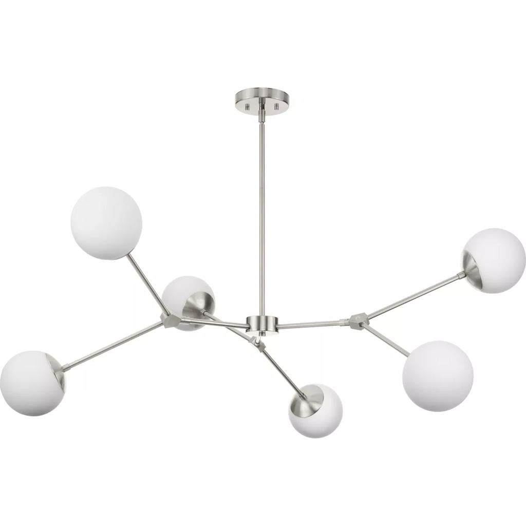 6 Light Brushed Nickel Etched Opal Glass Shade Chandelier Light Fixture 1