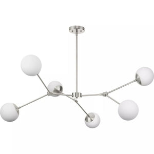 6 Light Brushed Nickel Etched Opal Glass Shade Chandelier Light Fixture 1