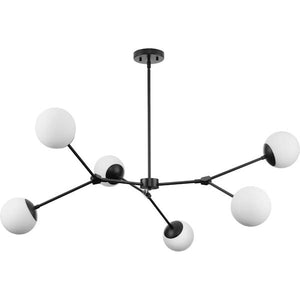 6 Light Matte Black Etched Opal Glass Shade Chandelier Light Fixture 1