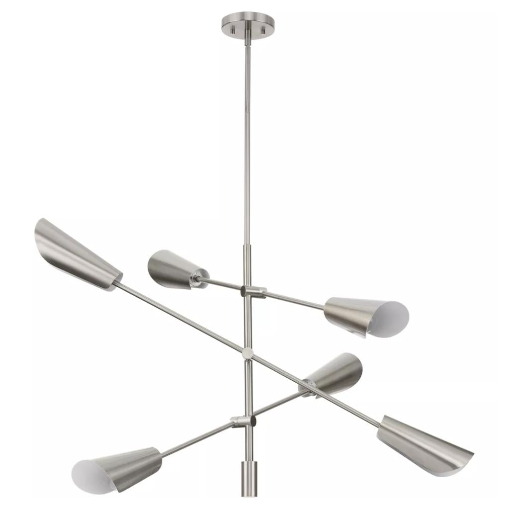 6 Light Brushed Nickel Metal Cone Cornett Collection Chandelier Light Fixture 1