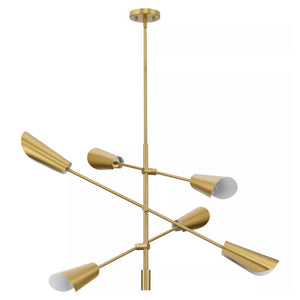 6 Light Brushed Gold Metal Cone Cornett Collection Chandelier Light Fixture 1