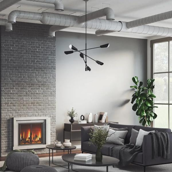 6 Light Matte Black Metal Cone Cornett Collection Chandelier Light Fixture 3