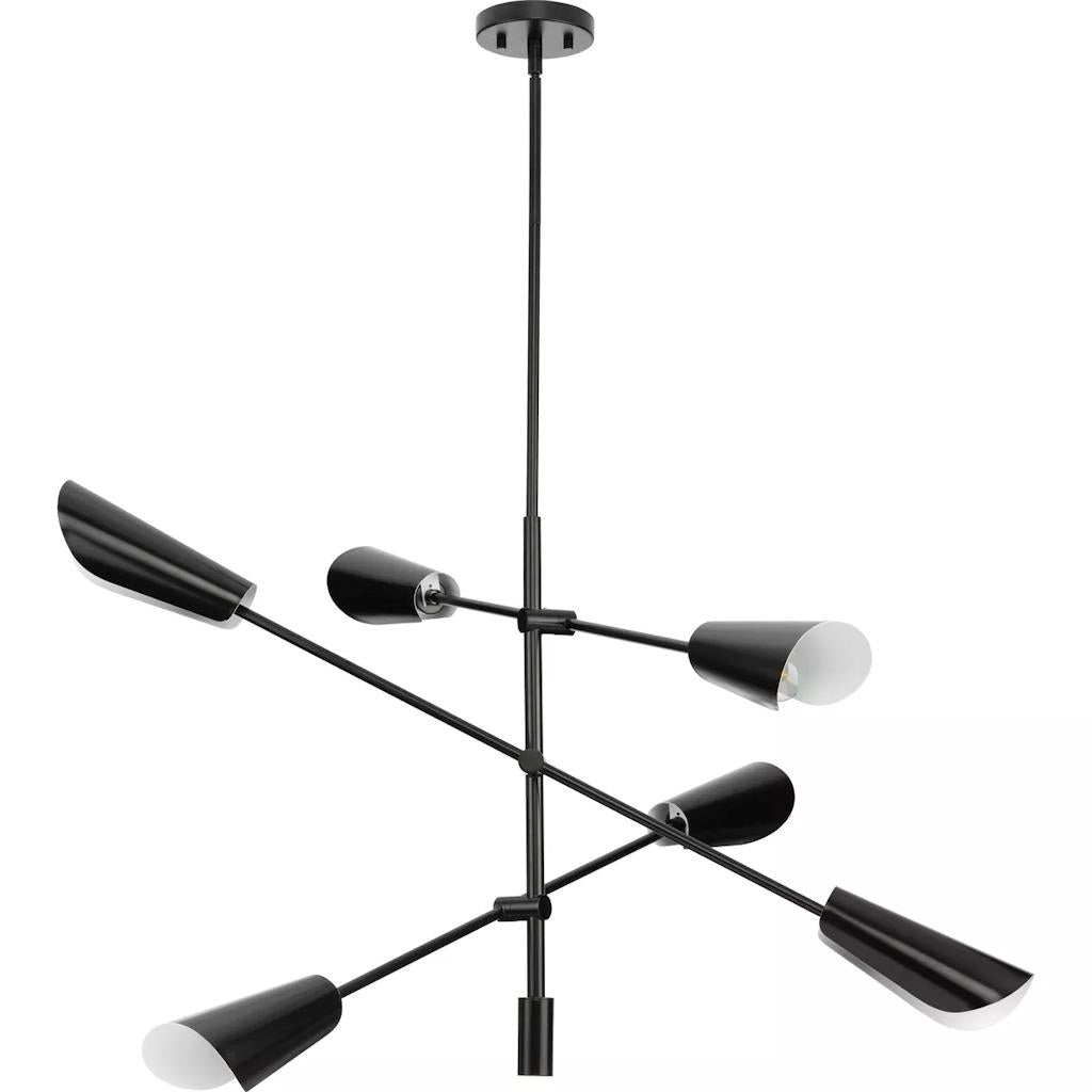 6 Light Matte Black Metal Cone Cornett Collection Chandelier Light Fixture 1