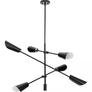 6 Light Matte Black Metal Cone Cornett Collection Chandelier Light Fixture 1