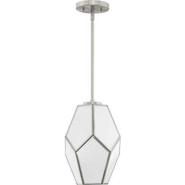 1 Light Brushed Nickel White Art Glass Shade Dimmable Pendant Light Fixture 1