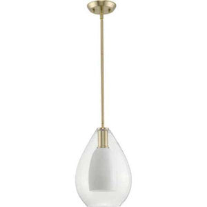 1 Light Brushed Gold Clear Glass Bell with Opal Glass Shade Pendant Light Fixture 2