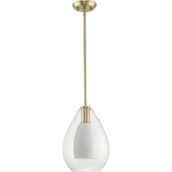 1 Light Brushed Gold Clear Glass Bell with Opal Glass Shade Pendant Light Fixture 2