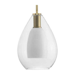 1 Light Brushed Gold Clear Glass Bell with Opal Glass Shade Pendant Light Fixture 1