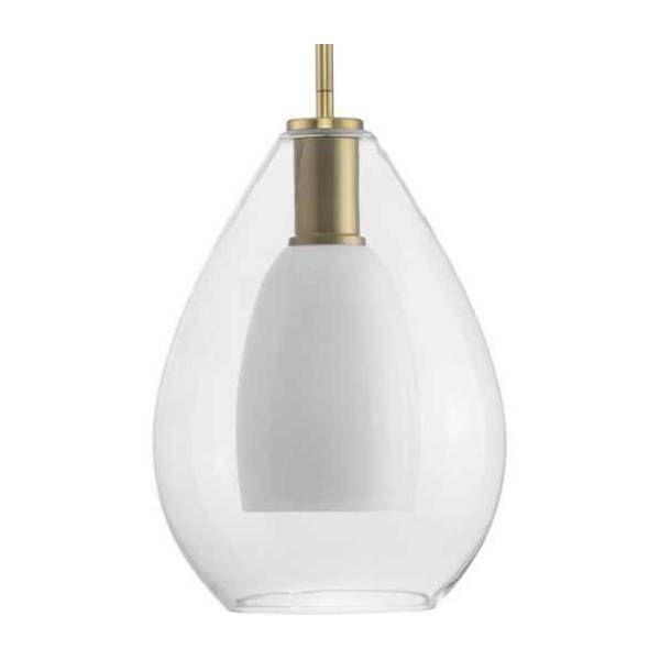 1 Light Brushed Gold Clear Glass Bell with Opal Glass Shade Pendant Light Fixture 1