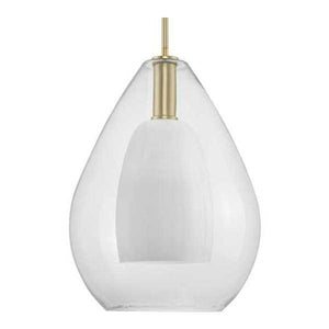 1 Light Brushed Gold Clear Glass Bell with Opal Glass Shade Pendant Light Fixture 1