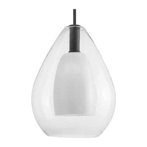 1 Light Matte Black Clear Glass Bell with Opal Glass Shade Pendant Light Fixture 1