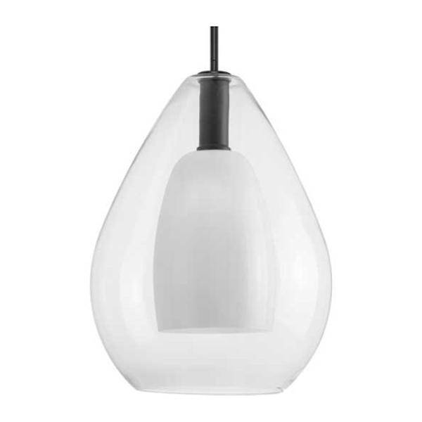 1 Light Matte Black Clear Glass Bell with Opal Glass Shade Pendant Light Fixture 1