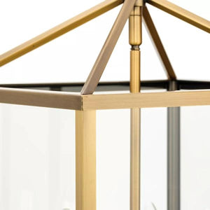 4 Light Vintage Brass Clear Tempered Glass Panels Hall & Foyer Pendant Light Fixture 2
