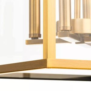 4 Light Vintage Brass Clear Tempered Glass Panels Hall & Foyer Pendant Light Fixture 3