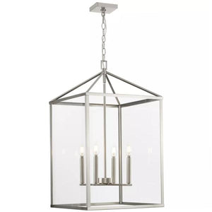 4 Light Brushed Nickel Clear Tempered Glass Panels Hall & Foyer Pendant Light Fixture 4