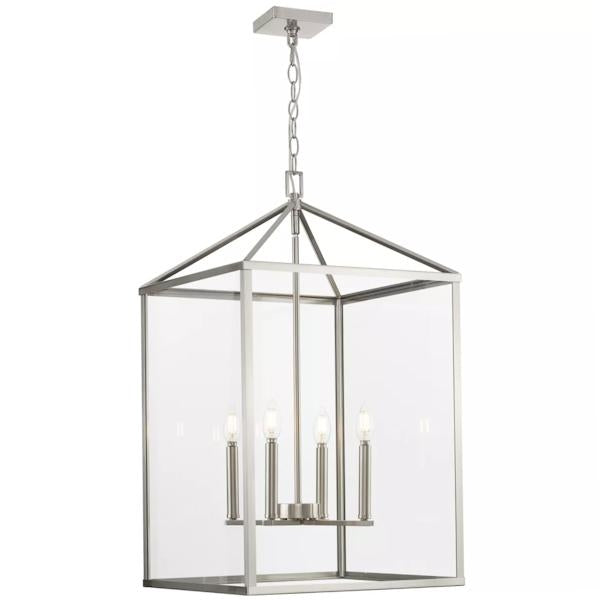 4 Light Brushed Nickel Clear Tempered Glass Panels Hall & Foyer Pendant Light Fixture 4