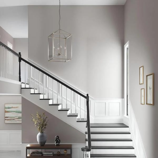 4 Light Brushed Nickel Clear Tempered Glass Panels Hall & Foyer Pendant Light Fixture 5