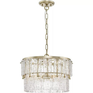 3 Light Silver Ridge Finish Clear Pressed Glass Modern Organic Style Brandywine Collection Pendant Light Fixture 4