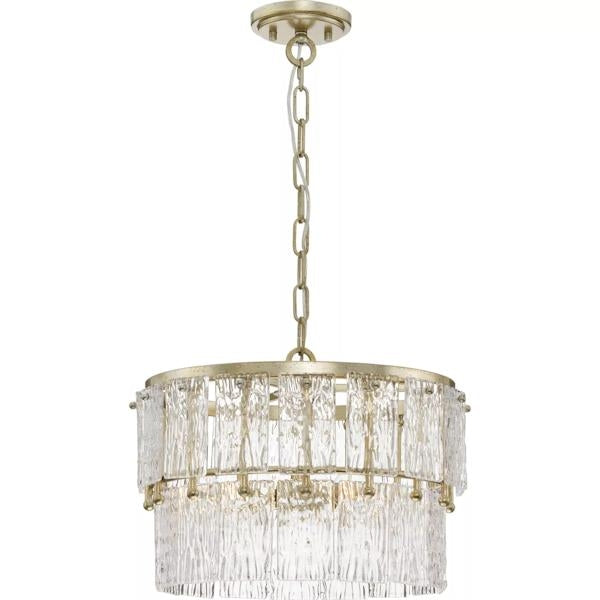 3 Light Silver Ridge Finish Clear Pressed Glass Modern Organic Style Brandywine Collection Pendant Light Fixture 4