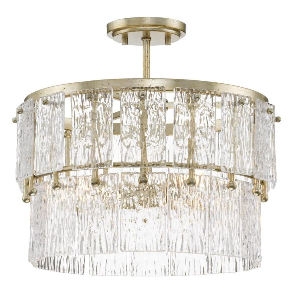 3 Light Silver Ridge Finish Clear Pressed Glass Modern Organic Style Brandywine Collection Pendant Light Fixture 1
