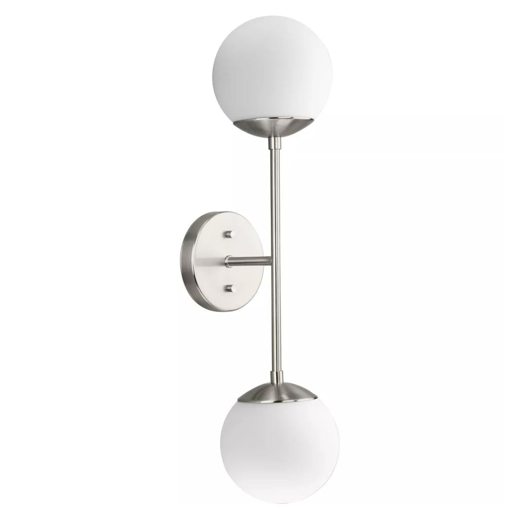 2 Light Brushed Nickel Vanity Etched Round Glass Light Fixture 1