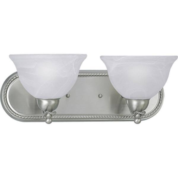 2 Light 120 volt Brushed Nickel Vanity Swirled Alabaster Glass Light Fixture 2