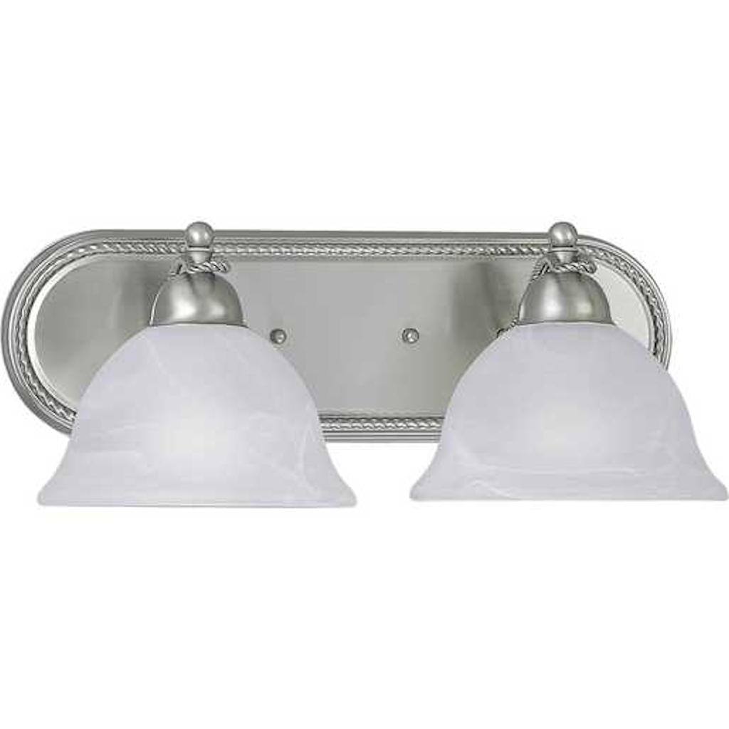 2 Light 120 volt Brushed Nickel Vanity Swirled Alabaster Glass Light Fixture 1