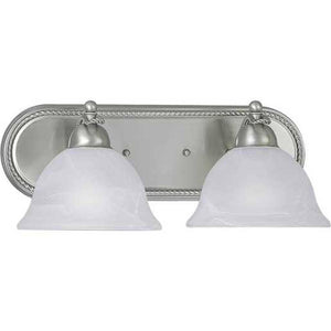 2 Light 120 volt Brushed Nickel Vanity Swirled Alabaster Glass Light Fixture 1
