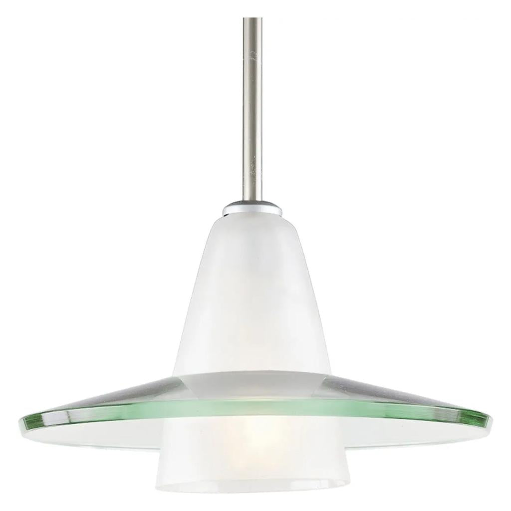 1 Light Brushed Nickel Clear and Etched Glass Shade Pendant Light Fixture 1