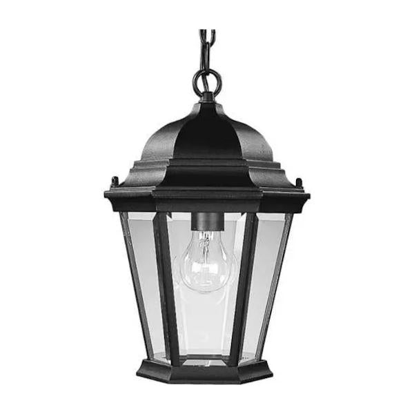 1 Light Black with Clear Beveled Glass Hanging Light Fixture 1