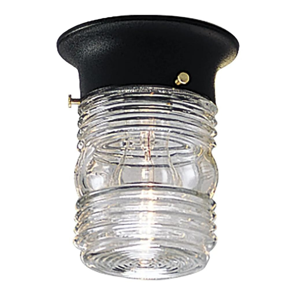 1 Light Black Finish Clear Marine Glass Utility Lantern Light Fixture 1